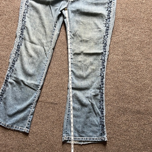 Vintage COS Jeans Blue Light Wash Flared Denim Rhinestone Embroidered Size 10 - Picture 14 of 16